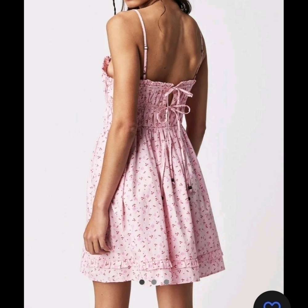 Free People Gabby Dress,  Cherry Print Mini A-Line Pink  So Cute!!! NWOT - Picture 2 of 10